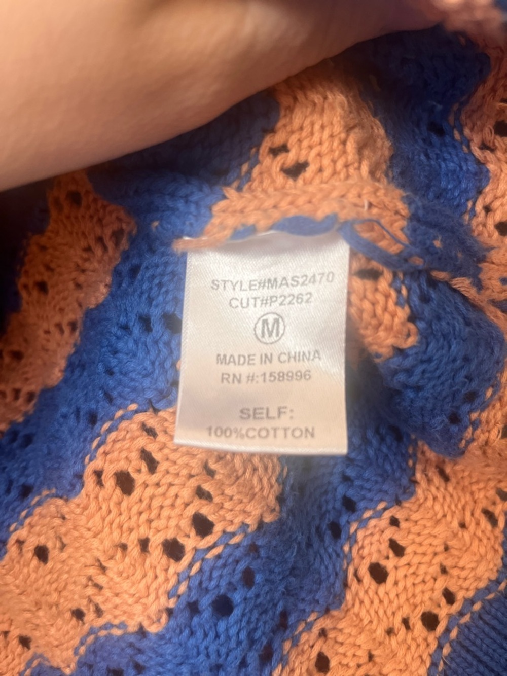 Blue and Peach Striped Crochet Button-Up Dress - Aaron & Amber - Picture 5 of 6